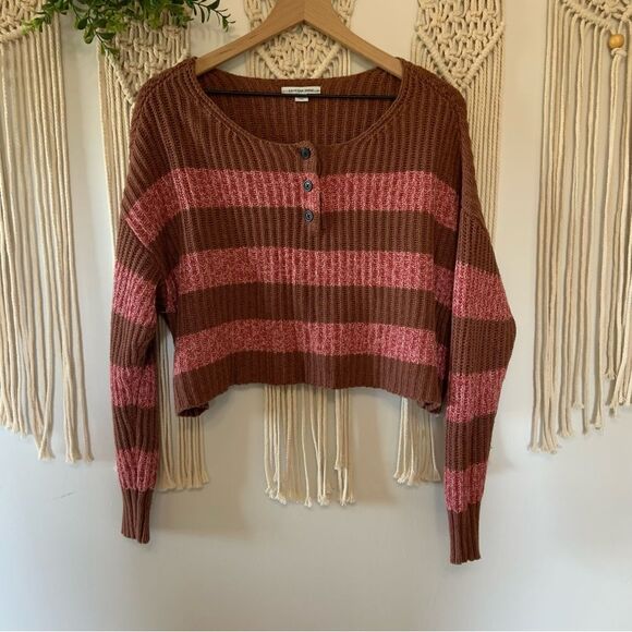 AMERICAN EAGLE Women’s Striped Cropped Sweater Size Small - Picture 1 of 10